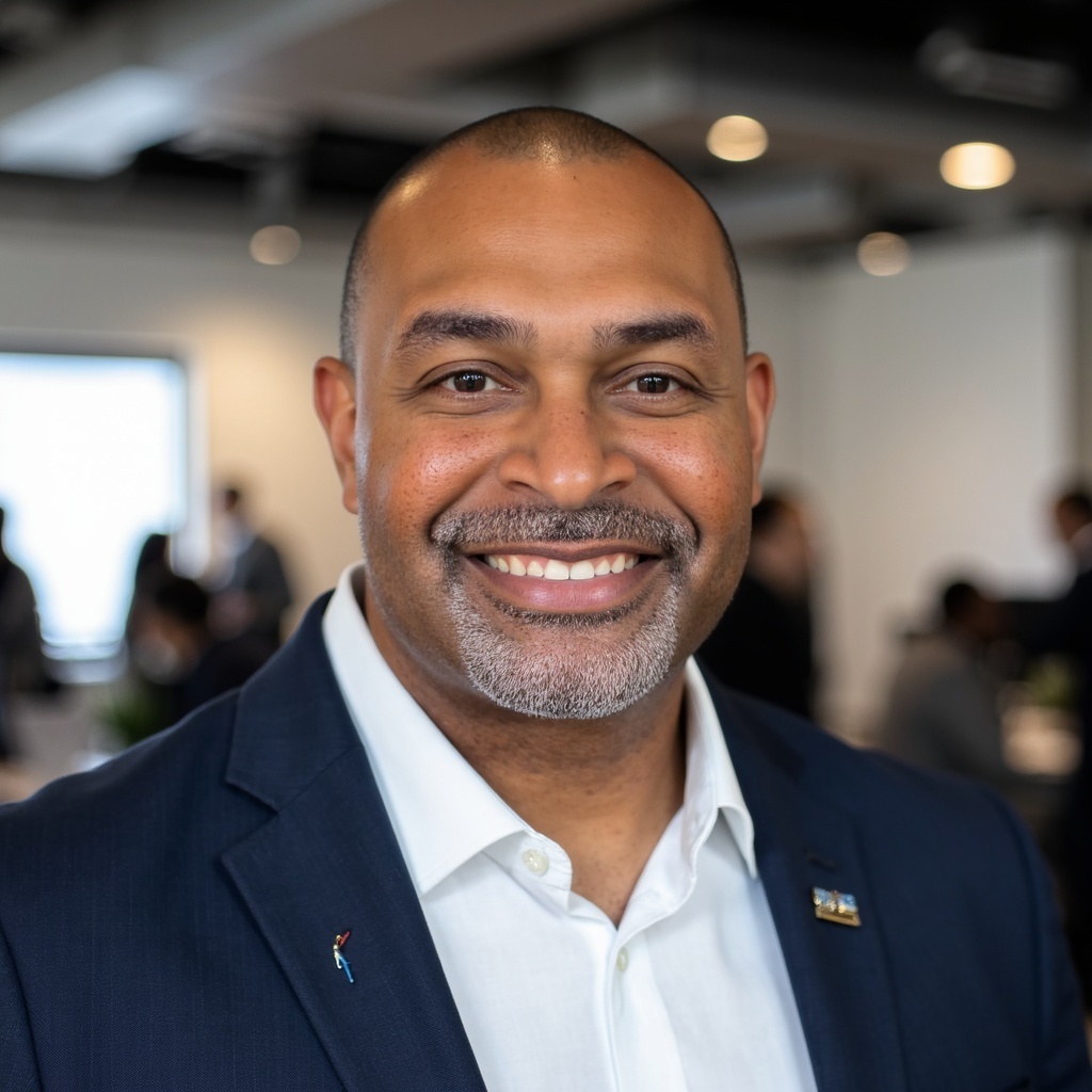 Dr. Lawrence E. Henderson Jr., CEO and President of B.O.S.S., in a navy blazer and open-collar white shirt